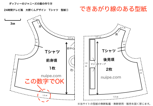 できあがり線のある型紙